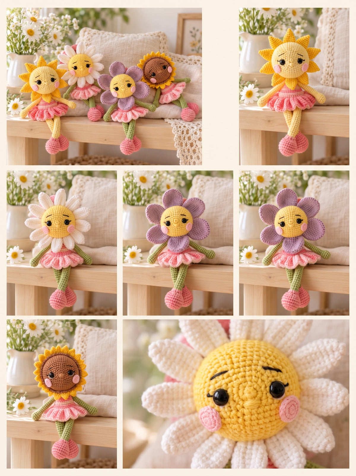 Flower Ballerinas Crochet Pattern Collection — 4 Flower Dolls in One PDF