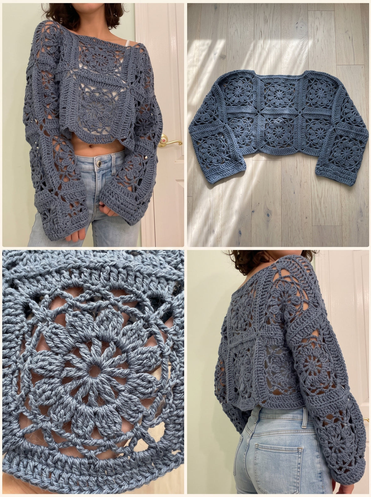 Cornflower Sweater Crochet Pattern — Floral Granny Square Oversized Jumper