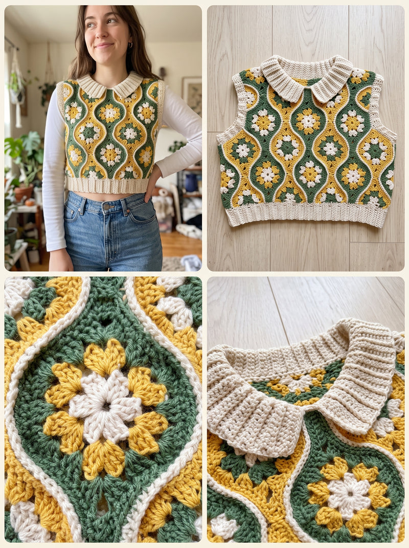 sleeveless Top Crochet Pattern — Retro Lantern Motif Vest, XS to 5X