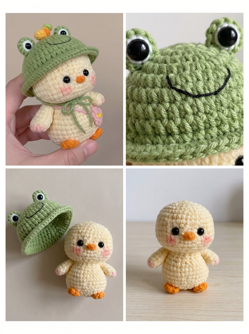 Duckling in a Frog Hat Crochet Pattern — Beginner Amigurumi