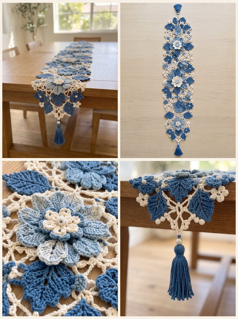 Elegant Floral Lace Table Runner Crochet Pattern — Layered Flowers & Join-As-You-Go Mesh