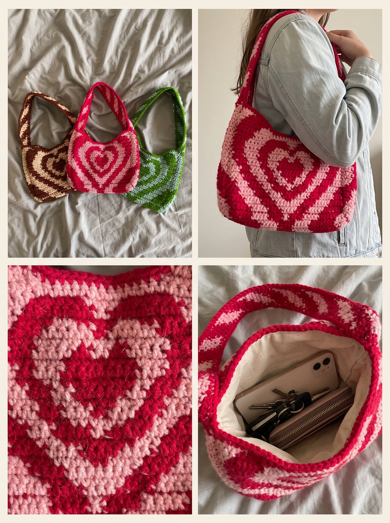 Heart Tapestry Shoulder Bag Crochet Pattern — Colourwork Hobo Bag