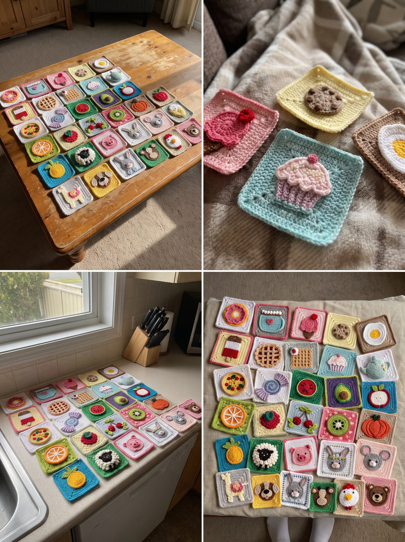 72 Granny Square Crochet Patterns — Food, Animals, Flowers & Christmas Appliqué Squares (PDF Book)