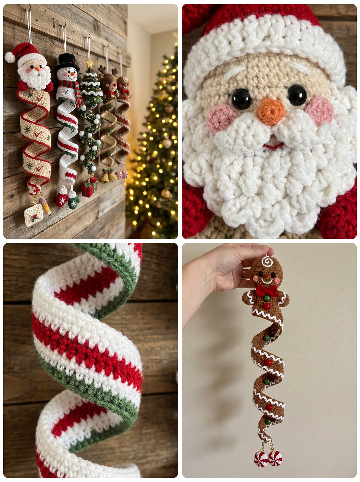 5-in-1 Christmas Spiral Hanging Decor Crochet Pattern — Santa, Snowman, Tree, Reindeer & Gingerbread