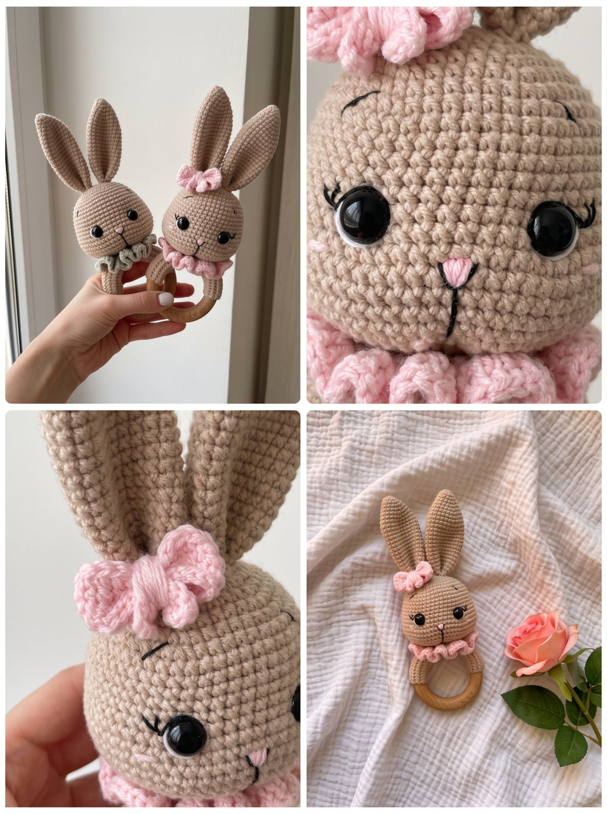 Bunny Rattle Crochet Pattern — Wooden Ring Baby Teether