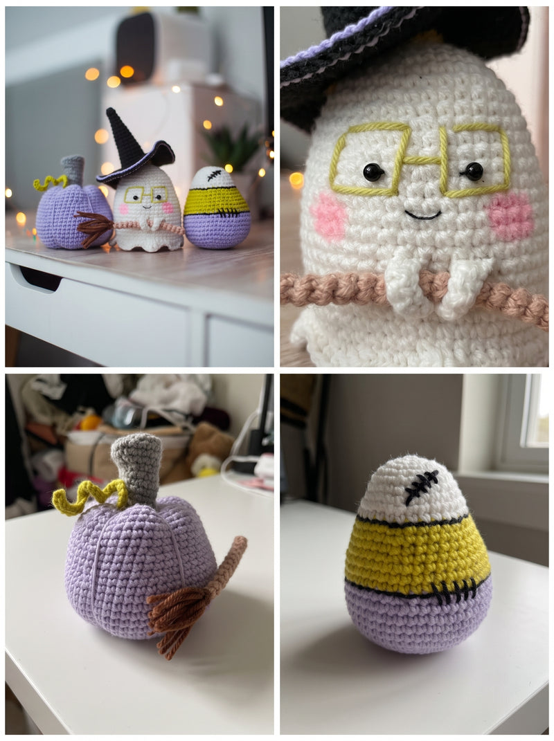 Halloween Decorations Crochet Pattern — Ghost, Pumpkin & Candy Corn 3-in-1
