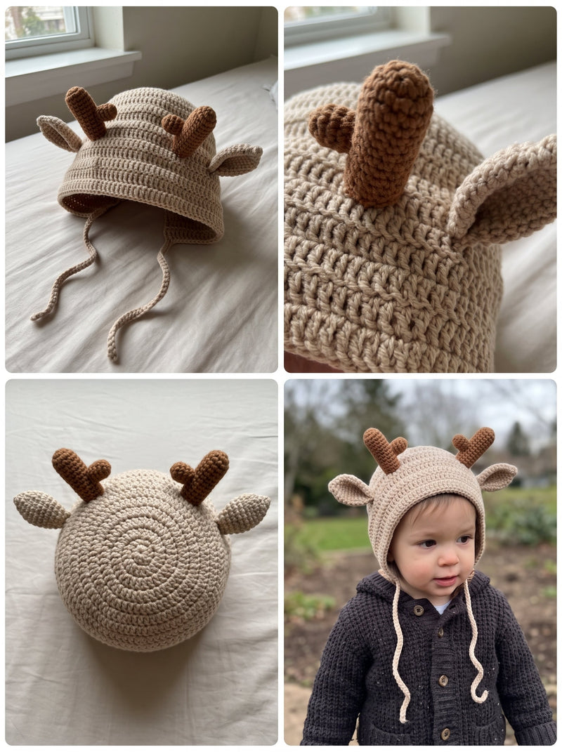 Elk Hat Crochet Pattern — Kids Antler Beanie with Ear Flaps