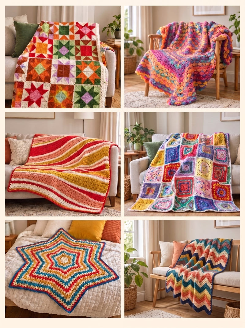 Blanket Crochet Pattern Collection — 5 Full-Size Blankets in One PDF
