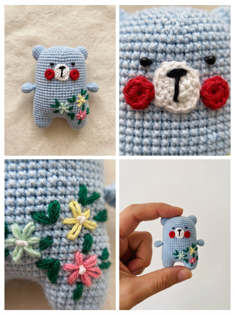 Little Blue Bear Crochet Pattern — Embroidered Flower Amigurumi