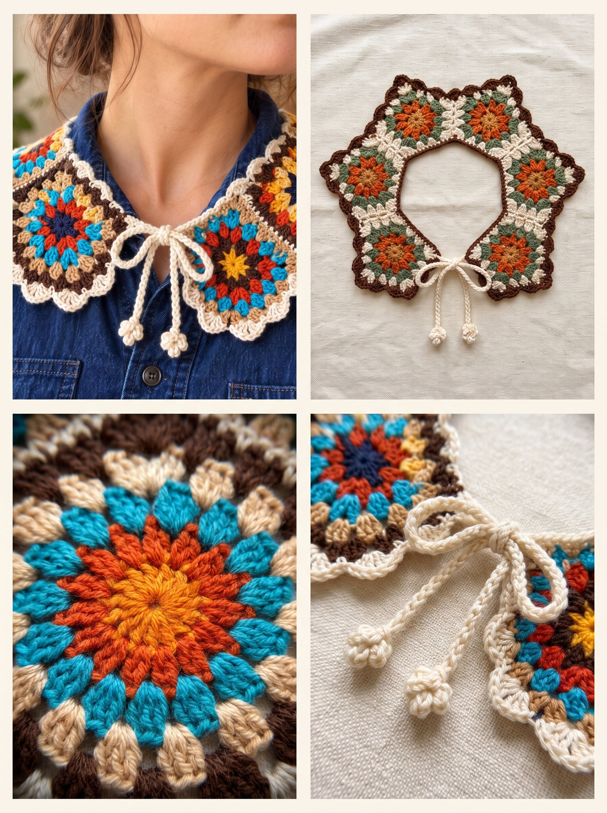 Granny Pentagon Collar Crochet Pattern — Scalloped Motif Collar