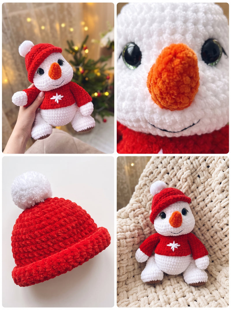 Snowman in a Red Sweater Crochet Pattern — 28 cm Plush Amigurumi