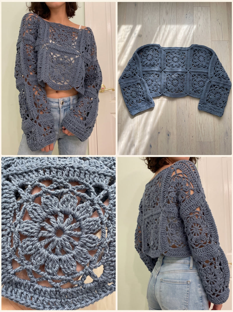 Cornflower Sweater Crochet Pattern — Floral Granny Square Oversized Jumper